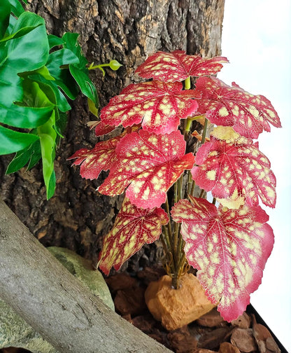 Reptile Artificial Plants for Terrarium Decor, Amphibian Habitat Decorations Bearded Dragon Tank Accessories fit Crested Gecko Leopard Lizard Chameleon Snake Frog - Fake Pink Heuchera