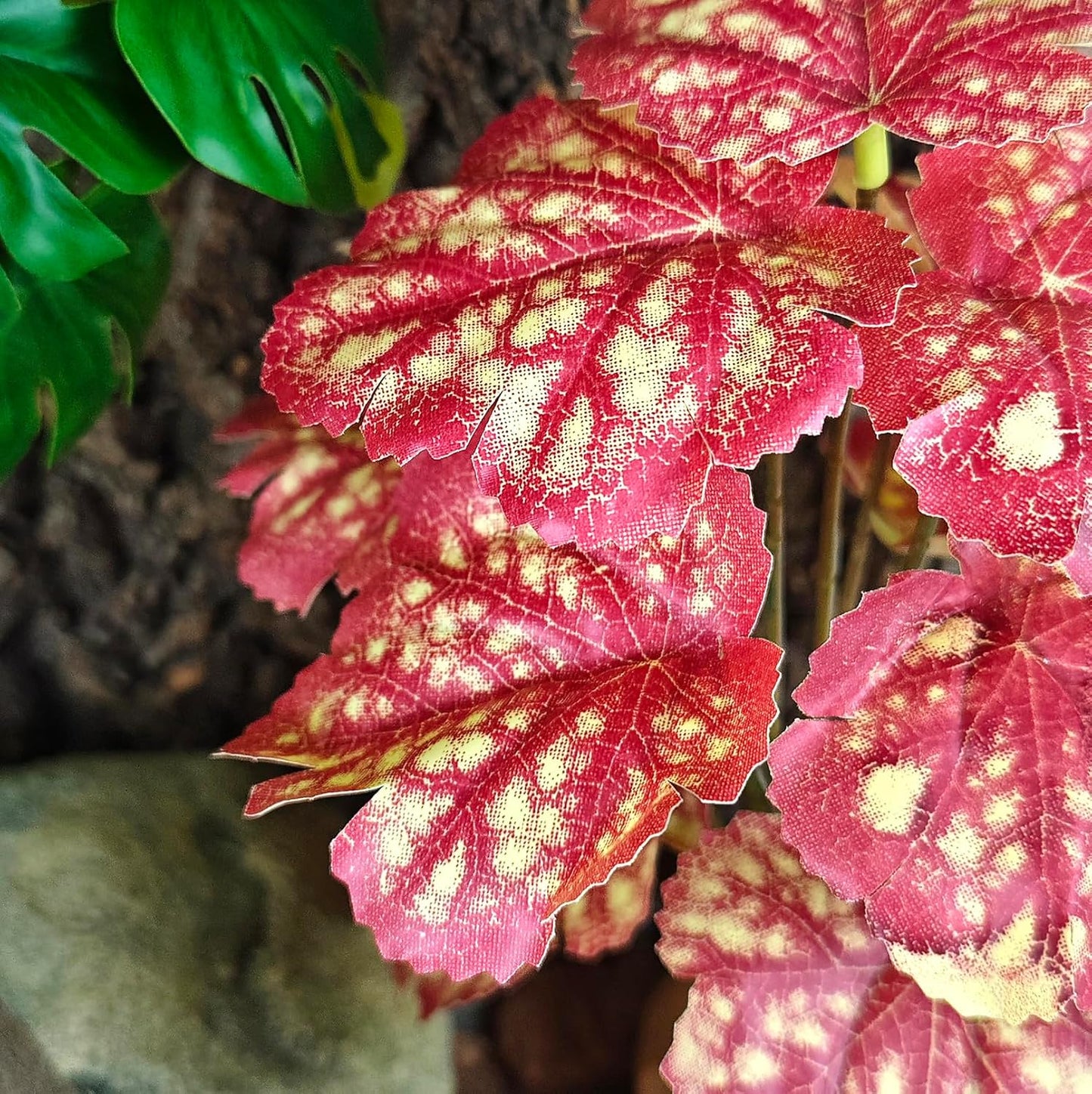 Reptile Artificial Plants for Terrarium Decor, Amphibian Habitat Decorations Bearded Dragon Tank Accessories fit Crested Gecko Leopard Lizard Chameleon Snake Frog - Fake Pink Heuchera