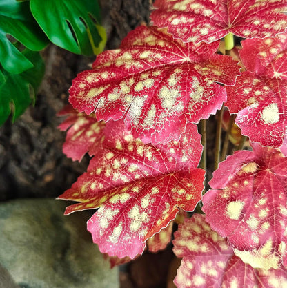 Reptile Artificial Plants for Terrarium Decor, Amphibian Habitat Decorations Bearded Dragon Tank Accessories fit Crested Gecko Leopard Lizard Chameleon Snake Frog - Fake Pink Heuchera