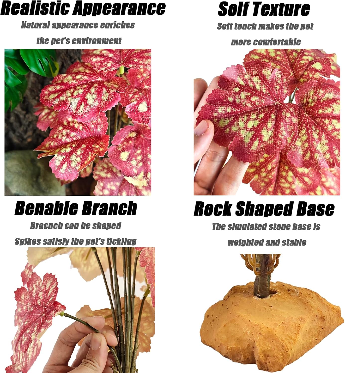 Reptile Artificial Plants for Terrarium Decor, Amphibian Habitat Decorations Bearded Dragon Tank Accessories fit Crested Gecko Leopard Lizard Chameleon Snake Frog - Fake Pink Heuchera