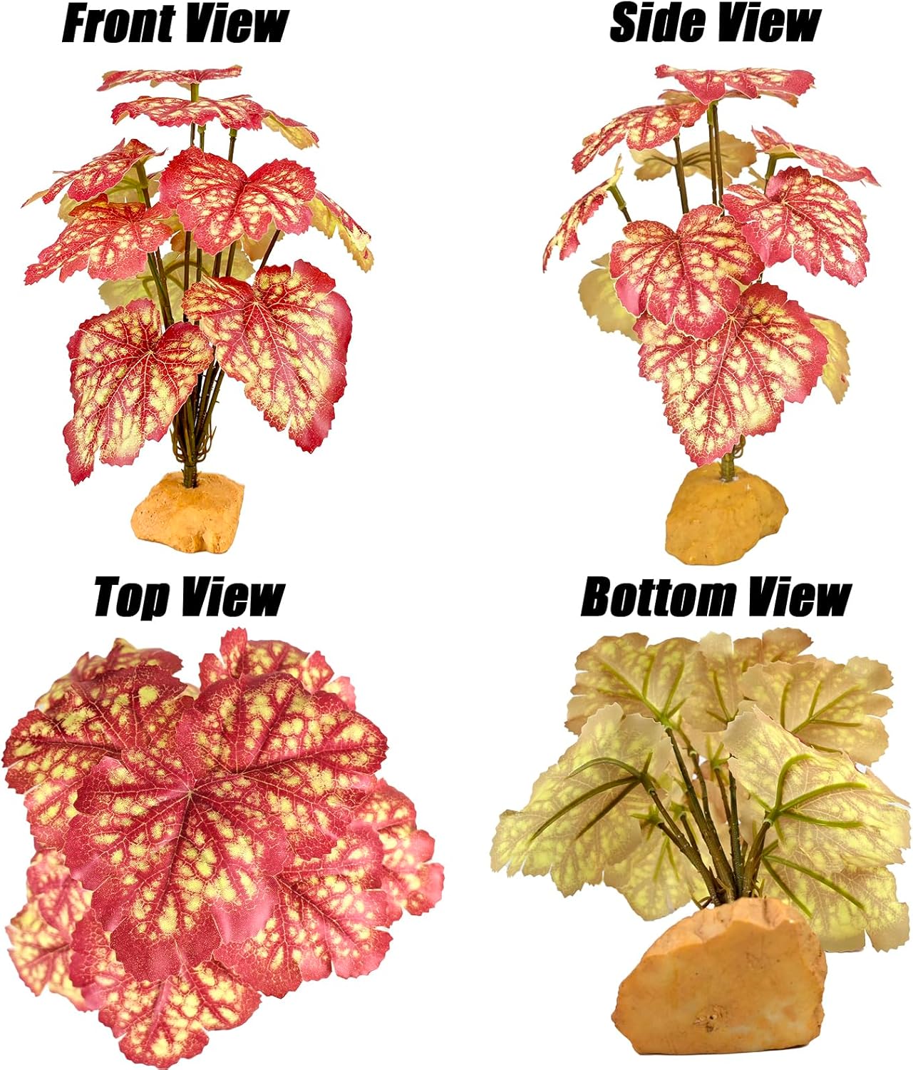 Reptile Artificial Plants for Terrarium Decor, Amphibian Habitat Decorations Bearded Dragon Tank Accessories fit Crested Gecko Leopard Lizard Chameleon Snake Frog - Fake Pink Heuchera