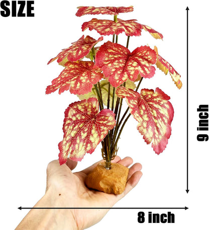 Reptile Artificial Plants for Terrarium Decor, Amphibian Habitat Decorations Bearded Dragon Tank Accessories fit Crested Gecko Leopard Lizard Chameleon Snake Frog - Fake Pink Heuchera