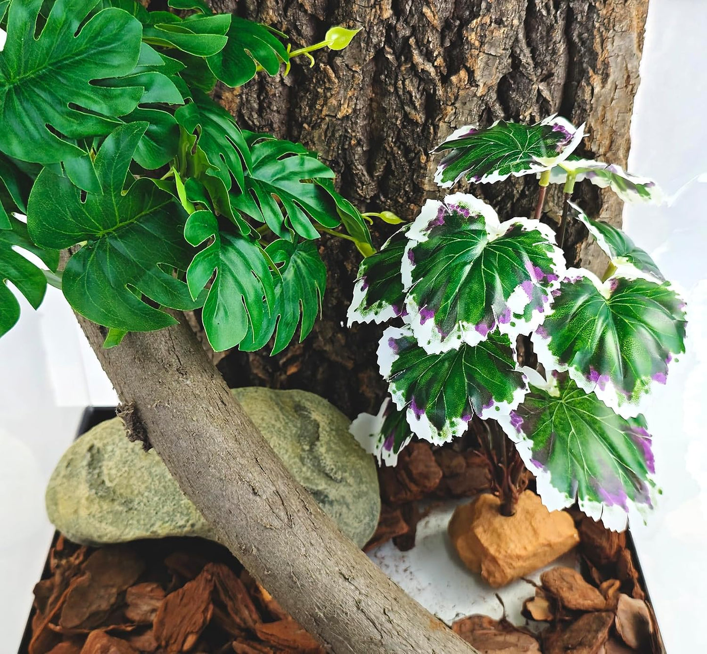 Reptile Artificial Plants for Terrarium Decor, Amphibian Habitat Decorations Bearded Dragon Tank Accessories fit Crested Gecko Leopard Lizard Chameleon Snake Frog - Fake Pink Heuchera