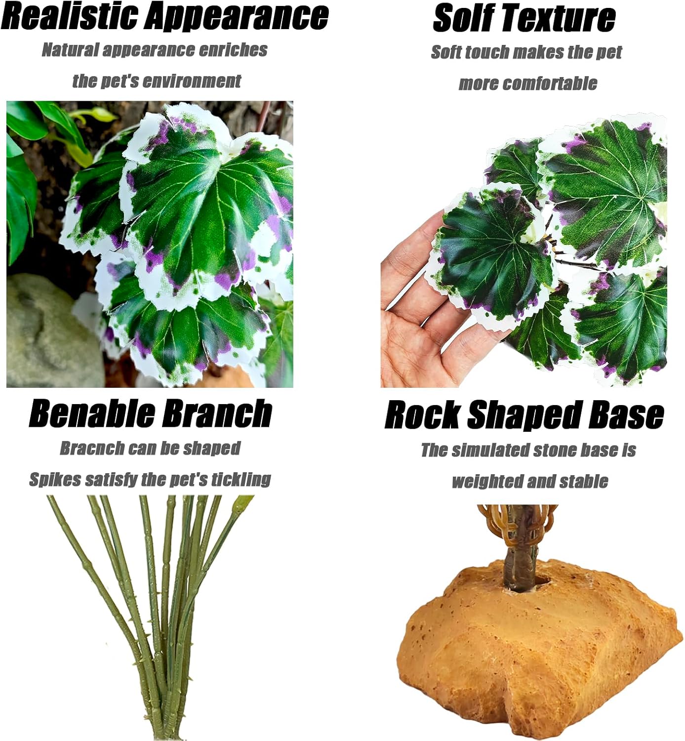 Reptile Artificial Plants for Terrarium Decor, Amphibian Habitat Decorations Bearded Dragon Tank Accessories fit Crested Gecko Leopard Lizard Chameleon Snake Frog - Fake Pink Heuchera