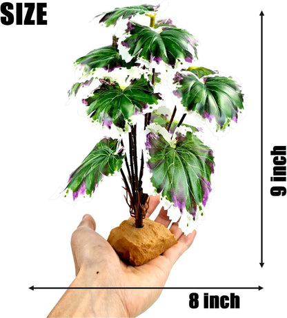Reptile Artificial Plants for Terrarium Decor, Amphibian Habitat Decorations Bearded Dragon Tank Accessories fit Crested Gecko Leopard Lizard Chameleon Snake Frog - Fake Pink Heuchera