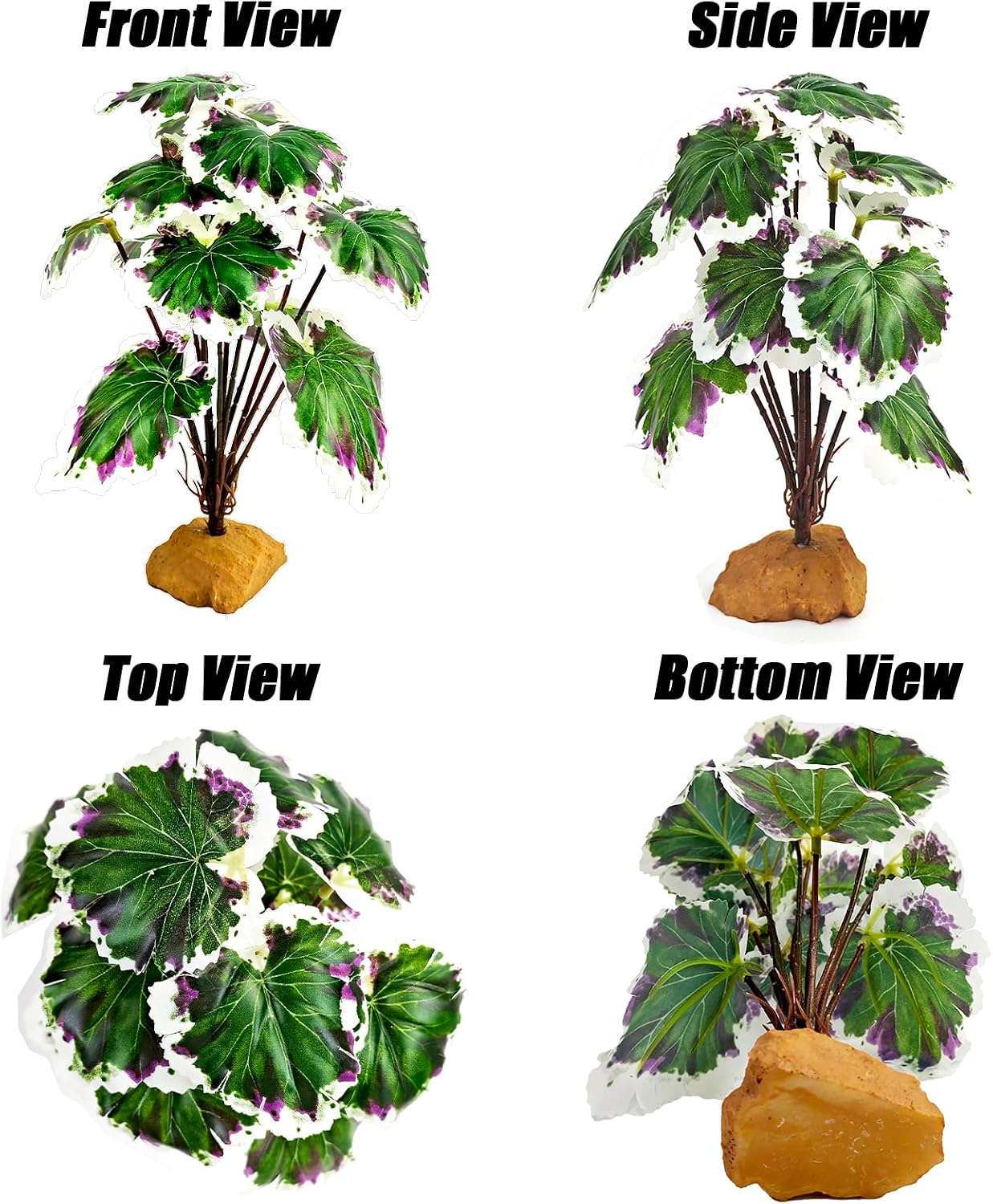 Reptile Artificial Plants for Terrarium Decor, Amphibian Habitat Decorations Bearded Dragon Tank Accessories fit Crested Gecko Leopard Lizard Chameleon Snake Frog - Fake Pink Heuchera