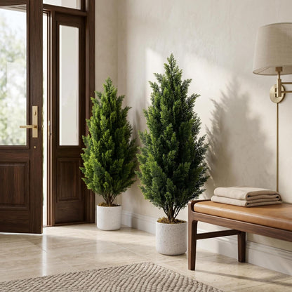 3FT Artificial Cedar Topiary Trees Set of 2, with Planter - Colors A