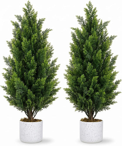 3FT Artificial Cedar Topiary Trees Set of 2, with Planter - Colors A