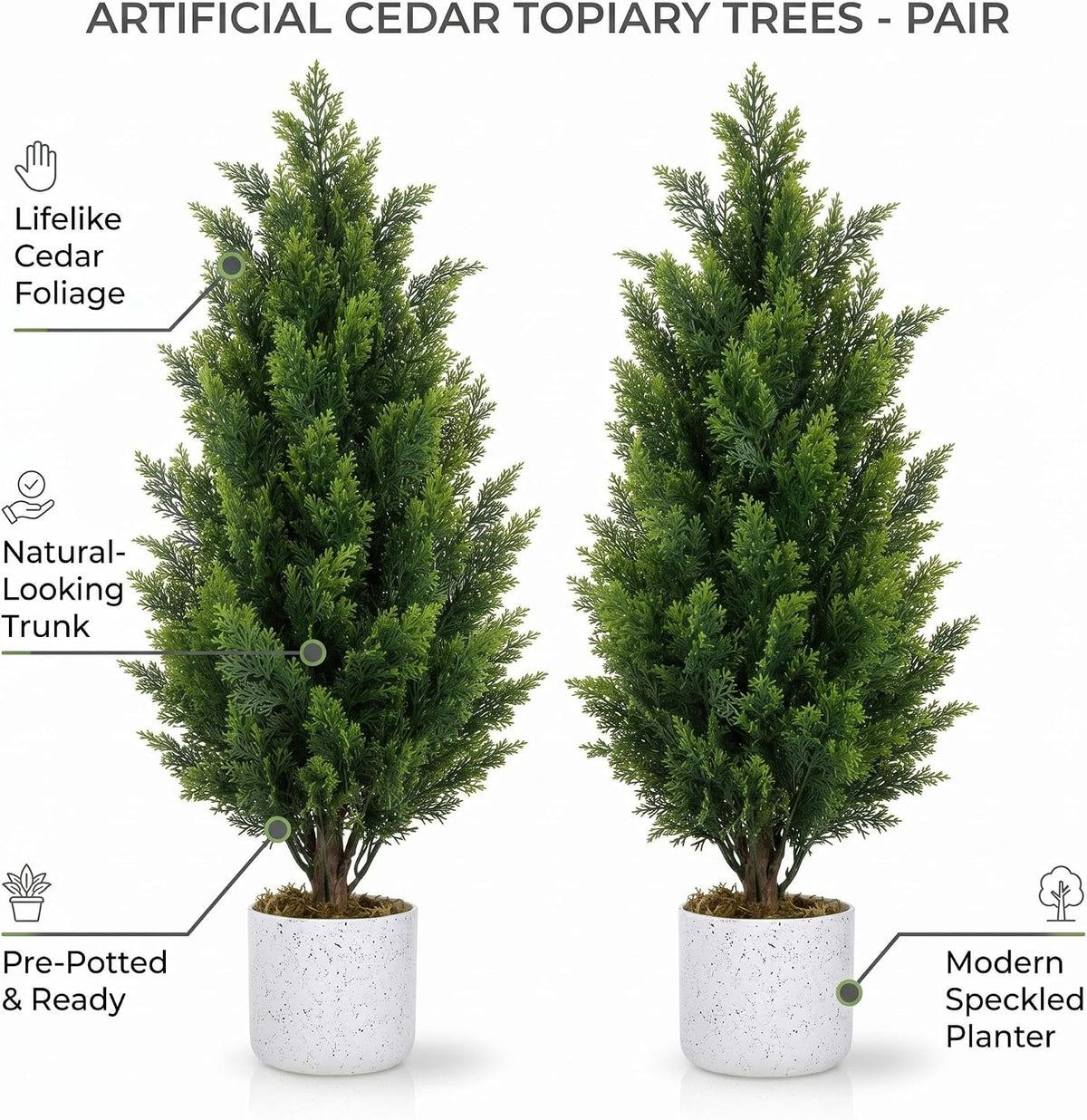 3FT Artificial Cedar Topiary Trees Set of 2, with Planter - Colors A