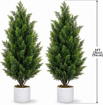 3FT Artificial Cedar Topiary Trees Set of 2, with Planter - Colors A