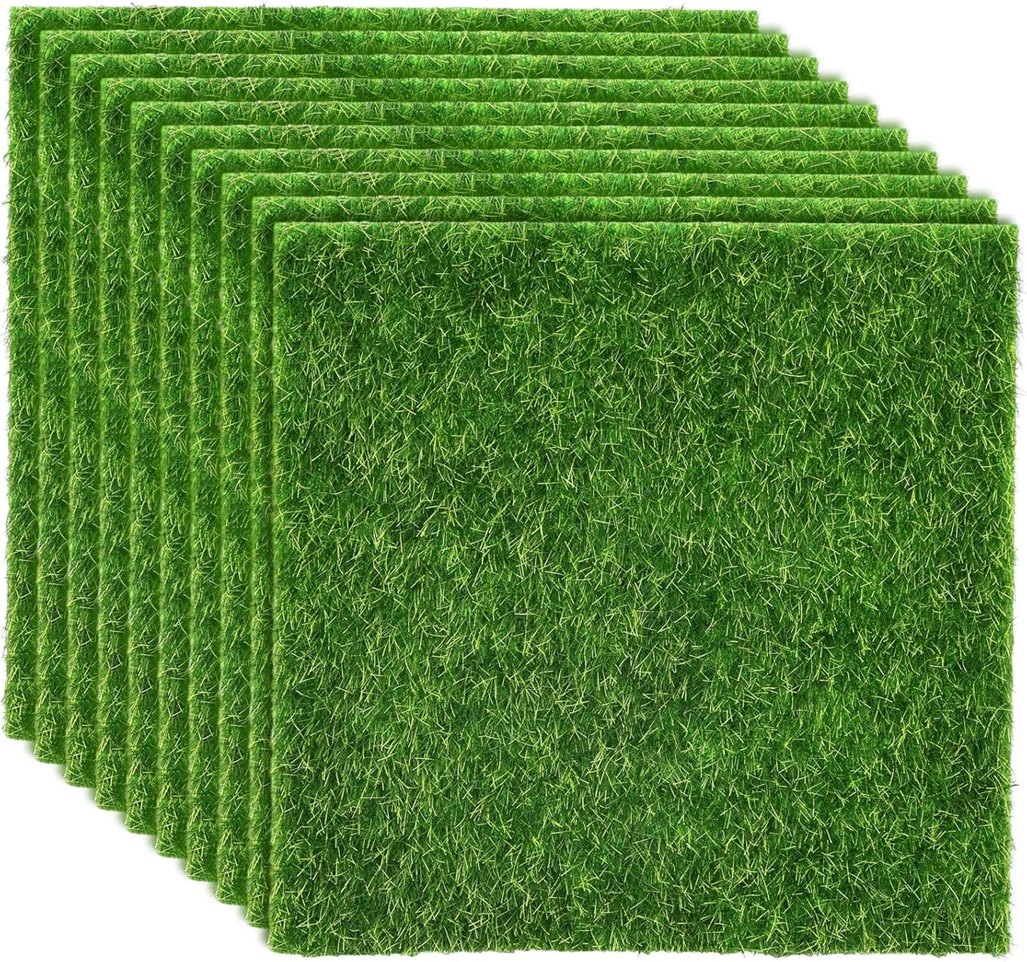 10 Packs 6" x 6" Fake Grass Decor, Artificial Grass for Crafts, Fairy Garden Turf, Diorama Supplies Miniature Lawn Mat, Dollhouse Ornament DIY Decoration