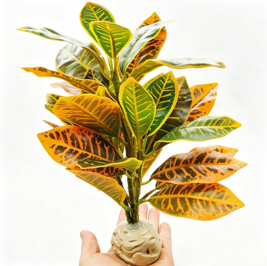 Reptile Plants Terrarium Decor,Reptile Tank Decorations | Artificial Leaves for Reptile Enclosure，Amphibian Habitat Decor with Base for Bearded Dragon Gecko Lizard Snake-Gradient