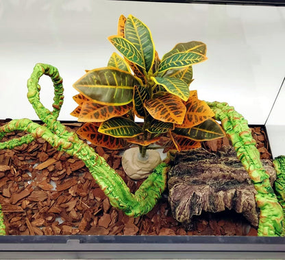 Reptile Plants Terrarium Decor,Reptile Tank Decorations | Artificial Leaves for Reptile Enclosure，Amphibian Habitat Decor with Base for Bearded Dragon Gecko Lizard Snake-Gradient