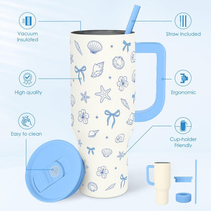 Lemon 40oz Tumbler with Handle and Straw, Insulated Stainless Steel Travel Coffee Mug for Women Girls, Gift Idea for Birthday Christmas Mothers Day Summer Vacation