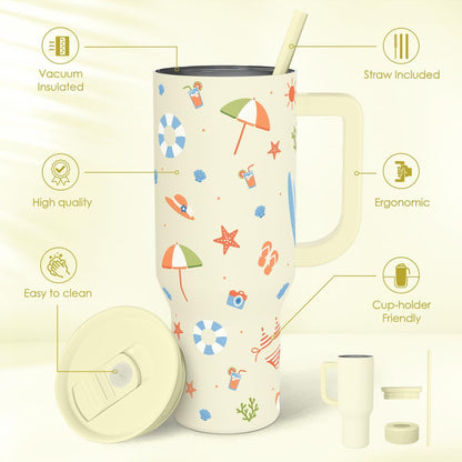 Lemon 40oz Tumbler with Handle and Straw, Insulated Stainless Steel Travel Coffee Mug for Women Girls, Gift Idea for Birthday Christmas Mothers Day Summer Vacation