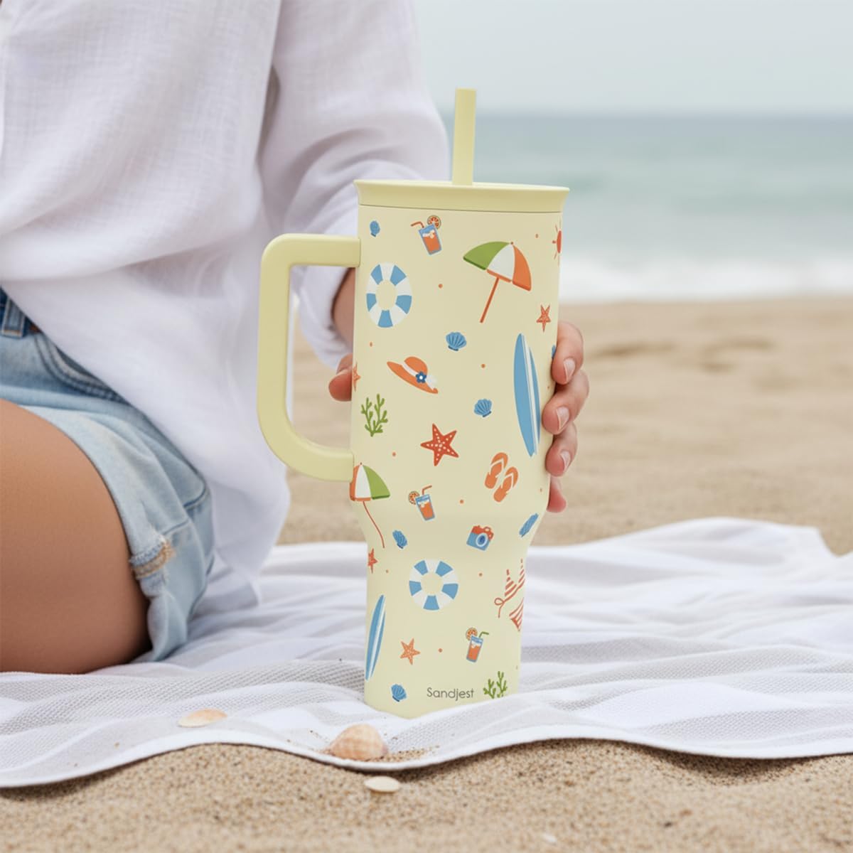 Lemon 40oz Tumbler with Handle and Straw, Insulated Stainless Steel Travel Coffee Mug for Women Girls, Gift Idea for Birthday Christmas Mothers Day Summer Vacation