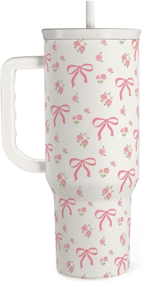 Lemon 40oz Tumbler with Handle and Straw, Insulated Stainless Steel Travel Coffee Mug for Women Girls, Gift Idea for Birthday Christmas Mothers Day Summer Vacation
