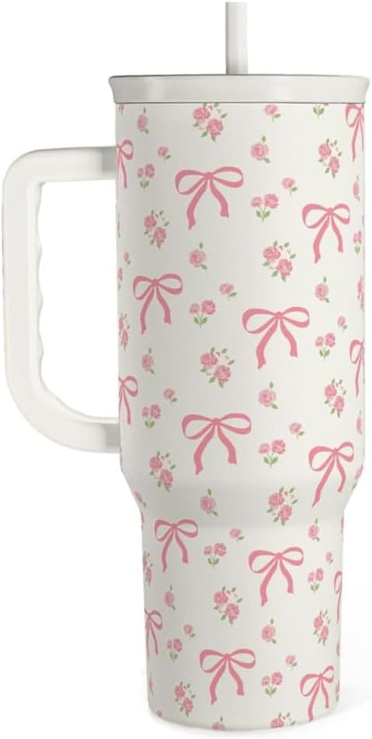 Lemon 40oz Tumbler with Handle and Straw, Insulated Stainless Steel Travel Coffee Mug for Women Girls, Gift Idea for Birthday Christmas Mothers Day Summer Vacation
