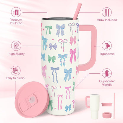 Lemon 40oz Tumbler with Handle and Straw, Insulated Stainless Steel Travel Coffee Mug for Women Girls, Gift Idea for Birthday Christmas Mothers Day Summer Vacation
