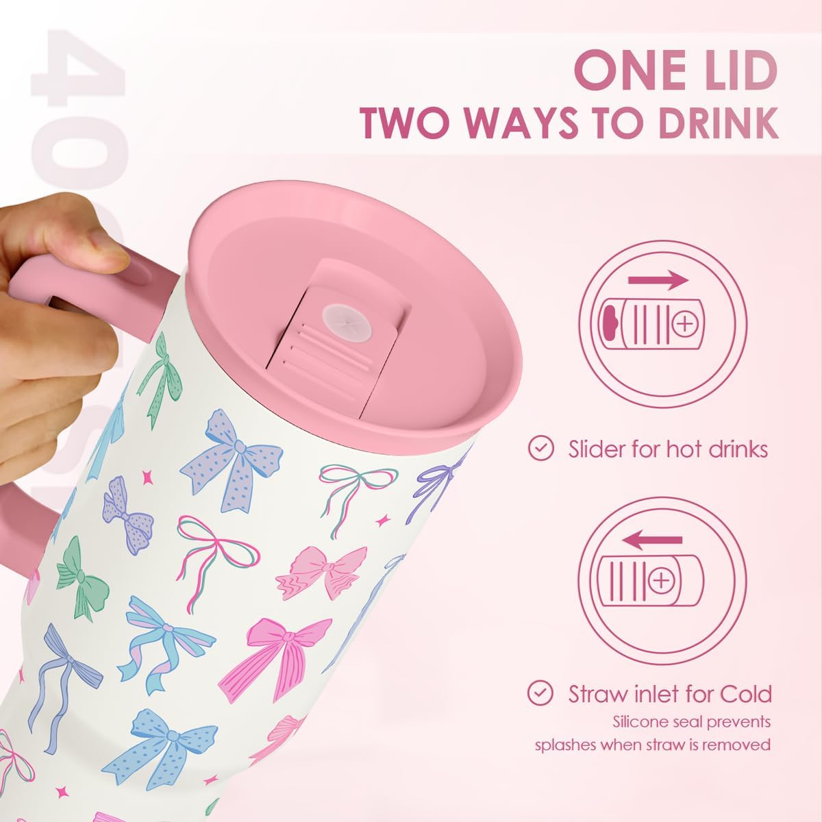Lemon 40oz Tumbler with Handle and Straw, Insulated Stainless Steel Travel Coffee Mug for Women Girls, Gift Idea for Birthday Christmas Mothers Day Summer Vacation