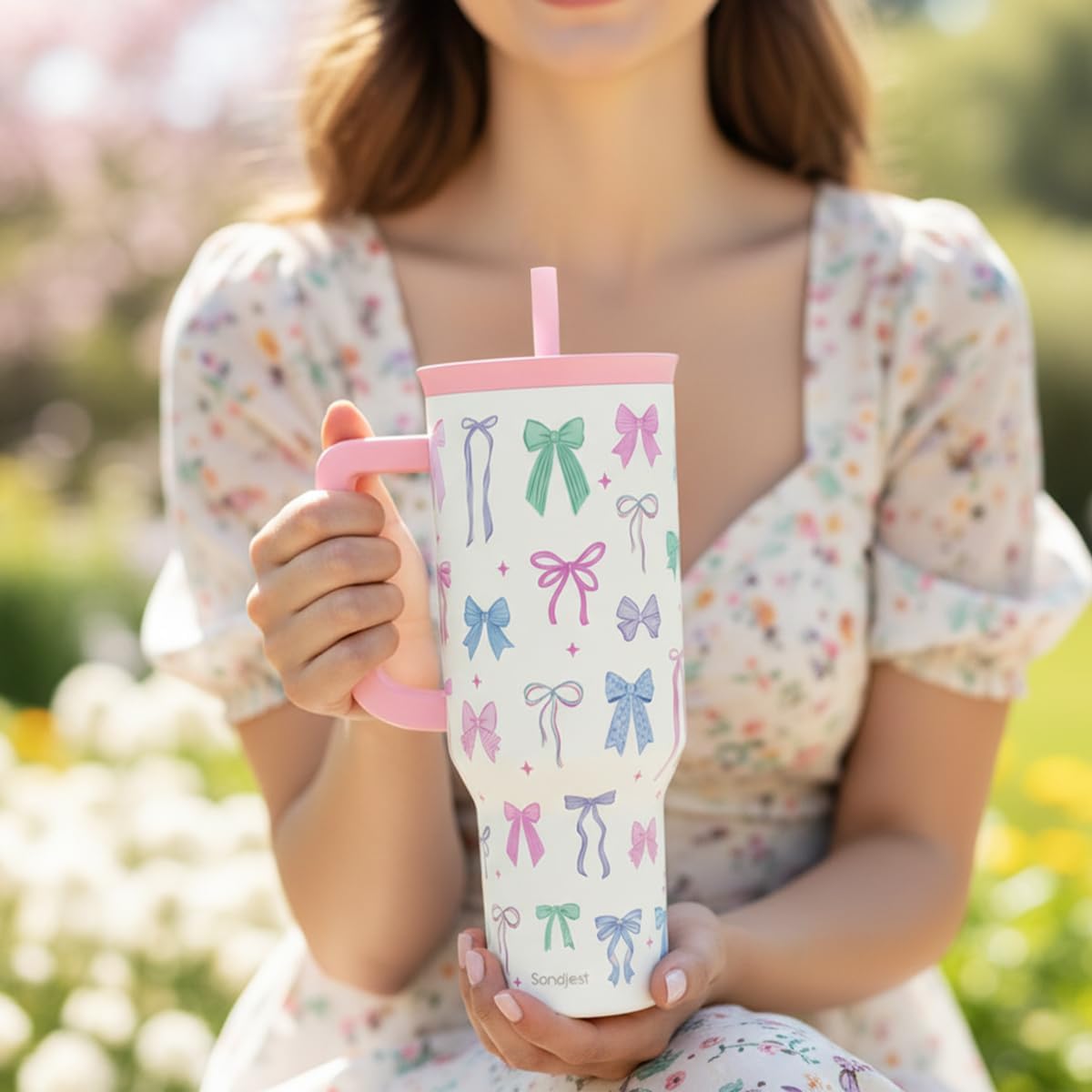 Lemon 40oz Tumbler with Handle and Straw, Insulated Stainless Steel Travel Coffee Mug for Women Girls, Gift Idea for Birthday Christmas Mothers Day Summer Vacation