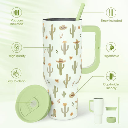 Lemon 40oz Tumbler with Handle and Straw, Insulated Stainless Steel Travel Coffee Mug for Women Girls, Gift Idea for Birthday Christmas Mothers Day Summer Vacation