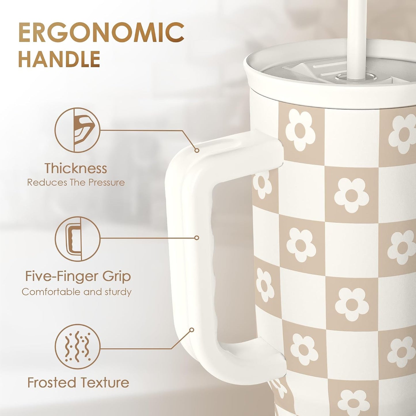 Lemon 40oz Tumbler with Handle and Straw, Insulated Stainless Steel Travel Coffee Mug for Women Girls, Gift Idea for Birthday Christmas Mothers Day Summer Vacation