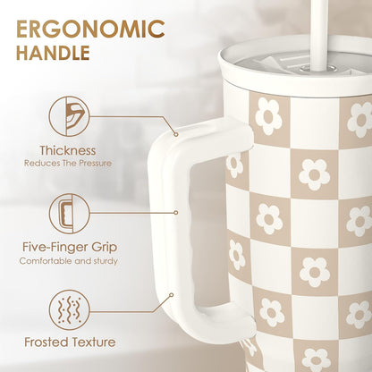 Lemon 40oz Tumbler with Handle and Straw, Insulated Stainless Steel Travel Coffee Mug for Women Girls, Gift Idea for Birthday Christmas Mothers Day Summer Vacation