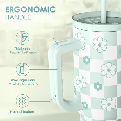Lemon 40oz Tumbler with Handle and Straw, Insulated Stainless Steel Travel Coffee Mug for Women Girls, Gift Idea for Birthday Christmas Mothers Day Summer Vacation