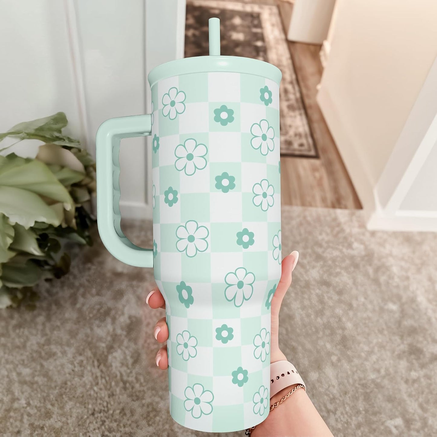 Lemon 40oz Tumbler with Handle and Straw, Insulated Stainless Steel Travel Coffee Mug for Women Girls, Gift Idea for Birthday Christmas Mothers Day Summer Vacation