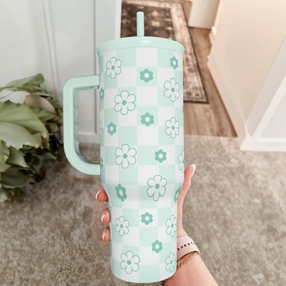 Lemon 40oz Tumbler with Handle and Straw, Insulated Stainless Steel Travel Coffee Mug for Women Girls, Gift Idea for Birthday Christmas Mothers Day Summer Vacation