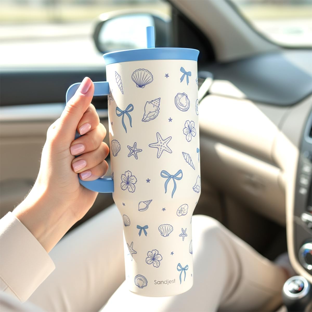 Lemon 40oz Tumbler with Handle and Straw, Insulated Stainless Steel Travel Coffee Mug for Women Girls, Gift Idea for Birthday Christmas Mothers Day Summer Vacation