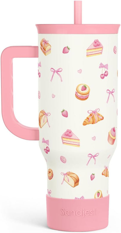 Lemon 40oz Tumbler with Handle and Straw, Insulated Stainless Steel Travel Coffee Mug for Women Girls, Gift Idea for Birthday Christmas Mothers Day Summer Vacation