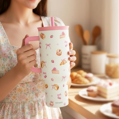 Lemon 40oz Tumbler with Handle and Straw, Insulated Stainless Steel Travel Coffee Mug for Women Girls, Gift Idea for Birthday Christmas Mothers Day Summer Vacation