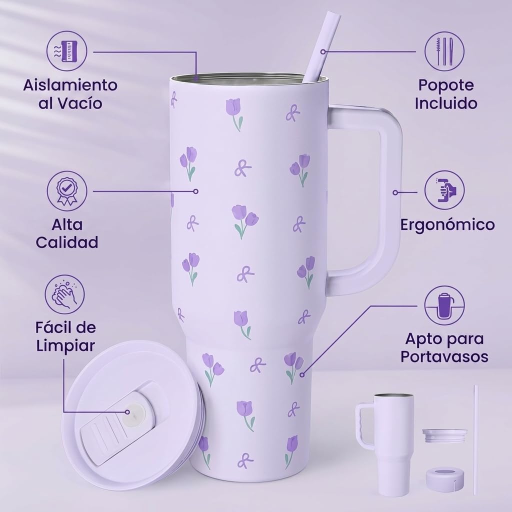 Lemon 40oz Tumbler with Handle and Straw, Insulated Stainless Steel Travel Coffee Mug for Women Girls, Gift Idea for Birthday Christmas Mothers Day Summer Vacation