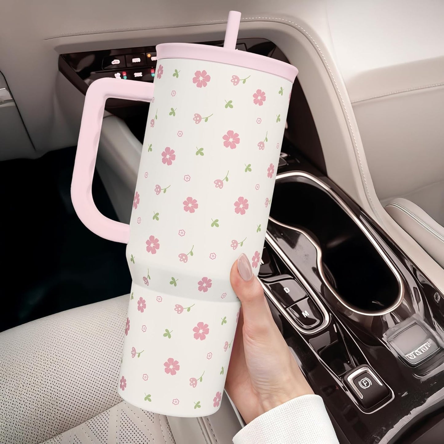 Lemon 40oz Tumbler with Handle and Straw, Insulated Stainless Steel Travel Coffee Mug for Women Girls, Gift Idea for Birthday Christmas Mothers Day Summer Vacation