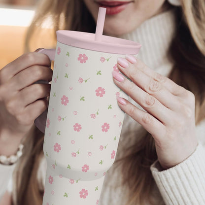 Lemon 40oz Tumbler with Handle and Straw, Insulated Stainless Steel Travel Coffee Mug for Women Girls, Gift Idea for Birthday Christmas Mothers Day Summer Vacation