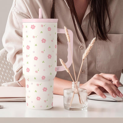 Lemon 40oz Tumbler with Handle and Straw, Insulated Stainless Steel Travel Coffee Mug for Women Girls, Gift Idea for Birthday Christmas Mothers Day Summer Vacation