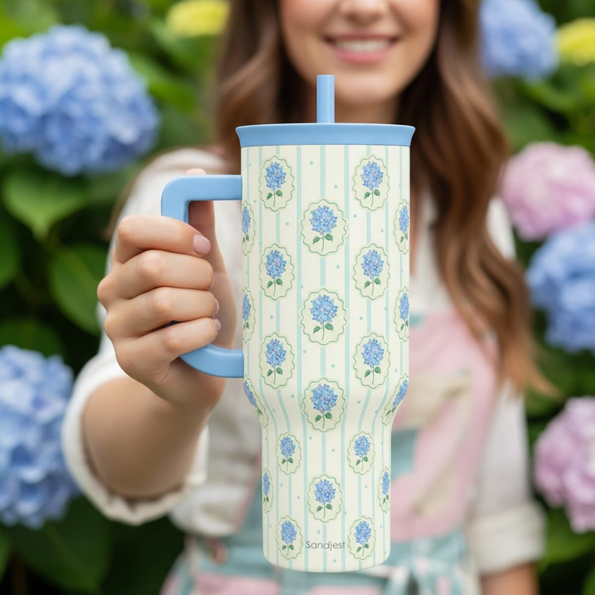Lemon 40oz Tumbler with Handle and Straw, Insulated Stainless Steel Travel Coffee Mug for Women Girls, Gift Idea for Birthday Christmas Mothers Day Summer Vacation