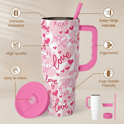 Lemon 40oz Tumbler with Handle and Straw, Insulated Stainless Steel Travel Coffee Mug for Women Girls, Gift Idea for Birthday Christmas Mothers Day Summer Vacation
