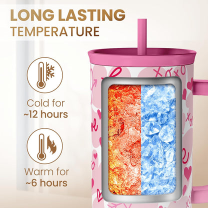 Lemon 40oz Tumbler with Handle and Straw, Insulated Stainless Steel Travel Coffee Mug for Women Girls, Gift Idea for Birthday Christmas Mothers Day Summer Vacation
