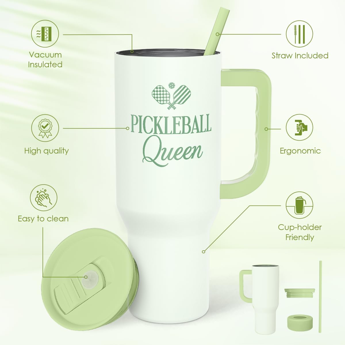 Lemon 40oz Tumbler with Handle and Straw, Insulated Stainless Steel Travel Coffee Mug for Women Girls, Gift Idea for Birthday Christmas Mothers Day Summer Vacation
