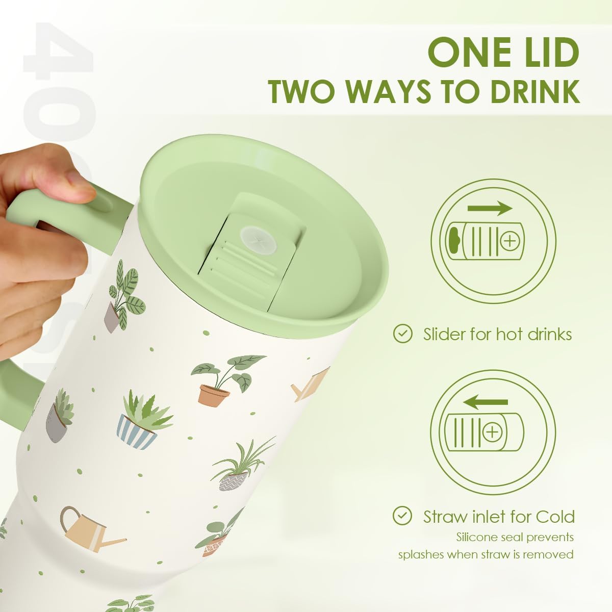 Lemon 40oz Tumbler with Handle and Straw, Insulated Stainless Steel Travel Coffee Mug for Women Girls, Gift Idea for Birthday Christmas Mothers Day Summer Vacation