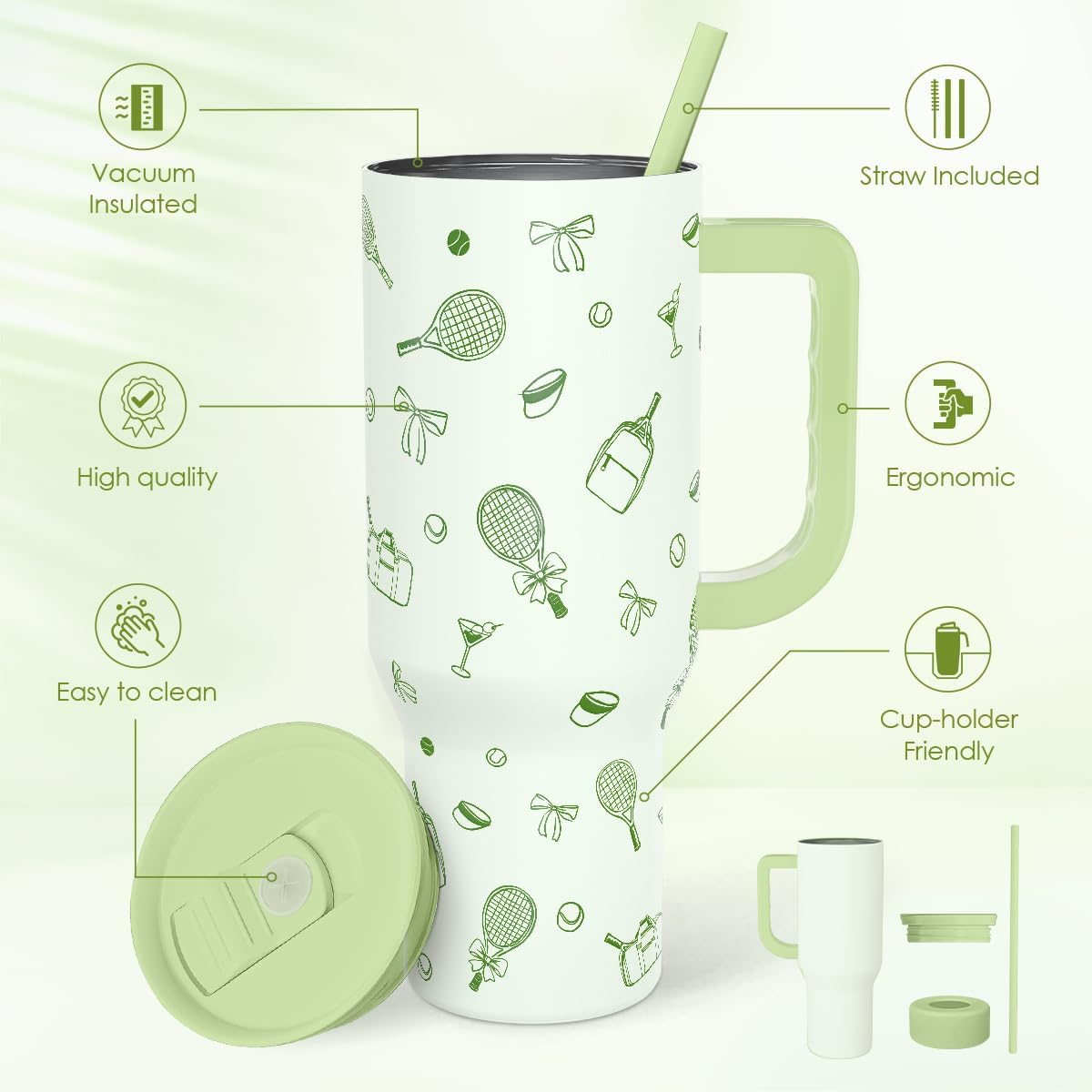Lemon 40oz Tumbler with Handle and Straw, Insulated Stainless Steel Travel Coffee Mug for Women Girls, Gift Idea for Birthday Christmas Mothers Day Summer Vacation