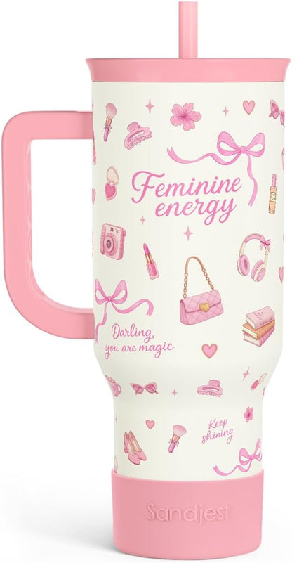 Lemon 40oz Tumbler with Handle and Straw, Insulated Stainless Steel Travel Coffee Mug for Women Girls, Gift Idea for Birthday Christmas Mothers Day Summer Vacation