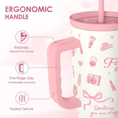 Lemon 40oz Tumbler with Handle and Straw, Insulated Stainless Steel Travel Coffee Mug for Women Girls, Gift Idea for Birthday Christmas Mothers Day Summer Vacation