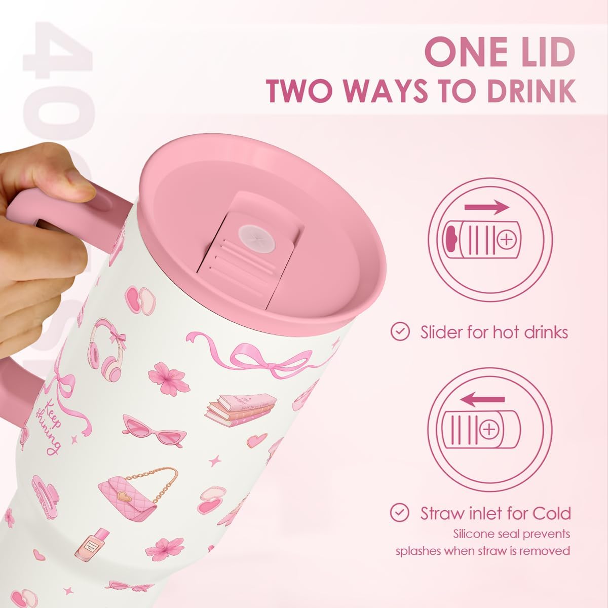 Lemon 40oz Tumbler with Handle and Straw, Insulated Stainless Steel Travel Coffee Mug for Women Girls, Gift Idea for Birthday Christmas Mothers Day Summer Vacation