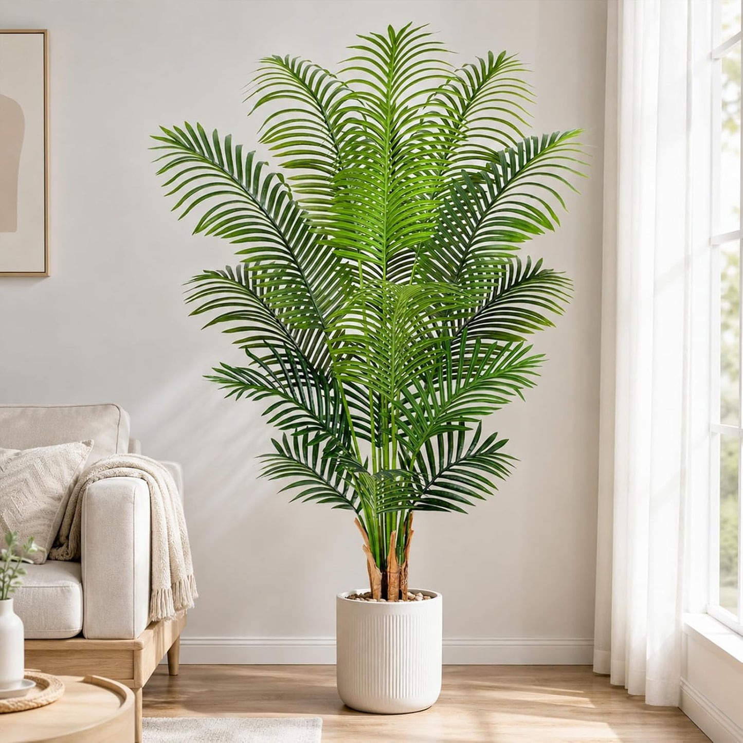 4ft Artificial Palm Tree Indoor Plant Tall Fake Tropical Paradise Palm Tree in Pot with Real Bark Design Faux Areca Palm Tree for Home Office Living Room Bedroom Farmhouse Modern Decor 1pcs