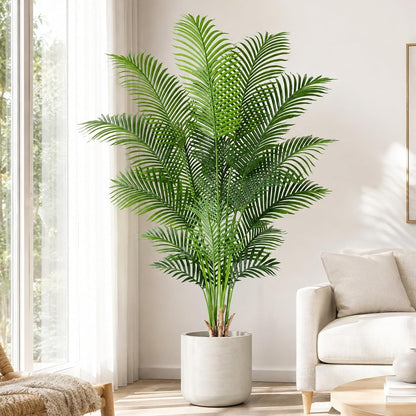4ft Artificial Palm Tree Indoor Plant Tall Fake Tropical Paradise Palm Tree in Pot with Real Bark Design Faux Areca Palm Tree for Home Office Living Room Bedroom Farmhouse Modern Decor 1pcs