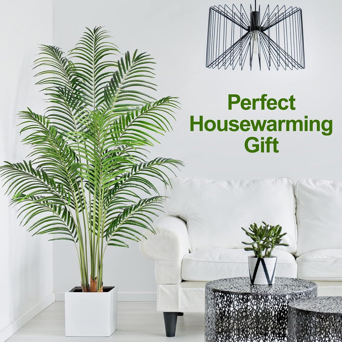 4ft Artificial Palm Tree Indoor Plant Tall Fake Tropical Paradise Palm Tree in Pot with Real Bark Design Faux Areca Palm Tree for Home Office Living Room Bedroom Farmhouse Modern Decor 1pcs
